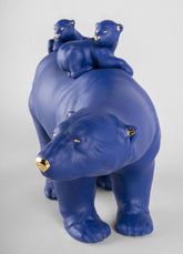 Mummy Bear And Babies Sculpture, Blue/Gold - Limited Edition